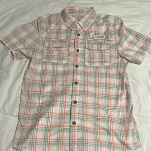 Magellan Outdoors Casual White and Orange Button Down Shirt